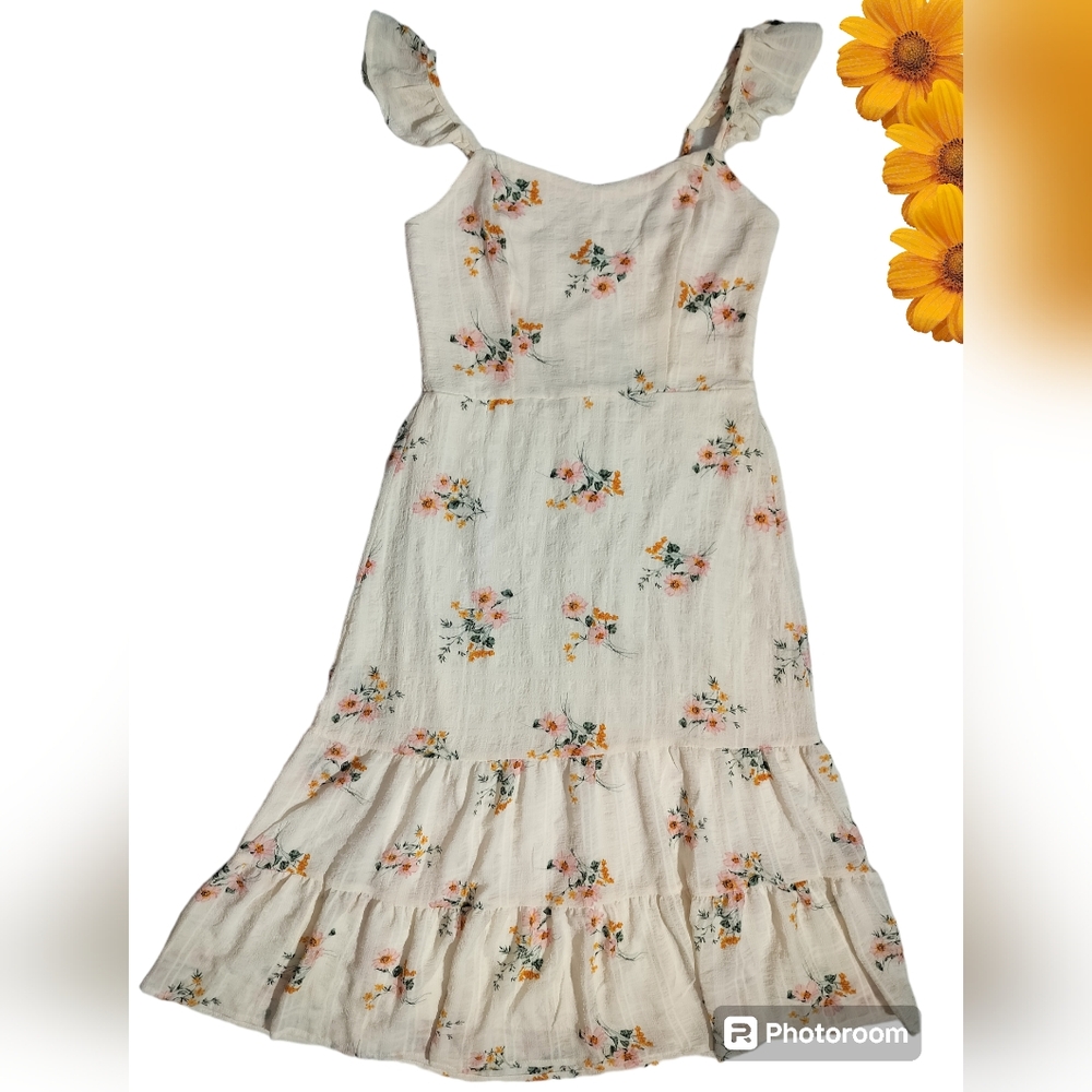 🆕 Lily Rose Ivory floral midi dress sleeveless tiered size M